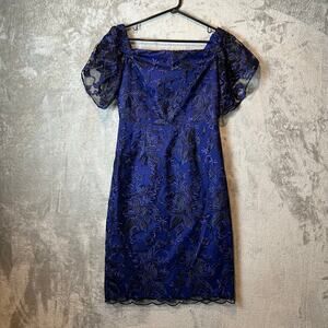 Trina Turk Off The Shoulder Black Navy Lace Floral Dress Wedding Formal Sz 2 New